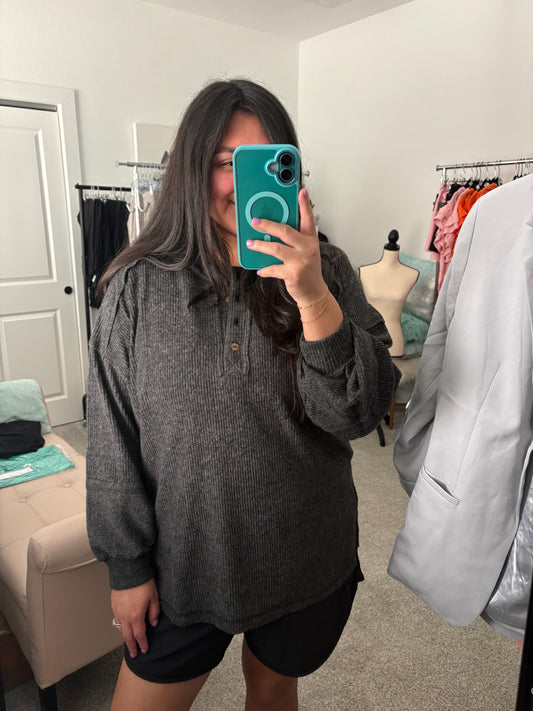 Henley Top - Black *Plus