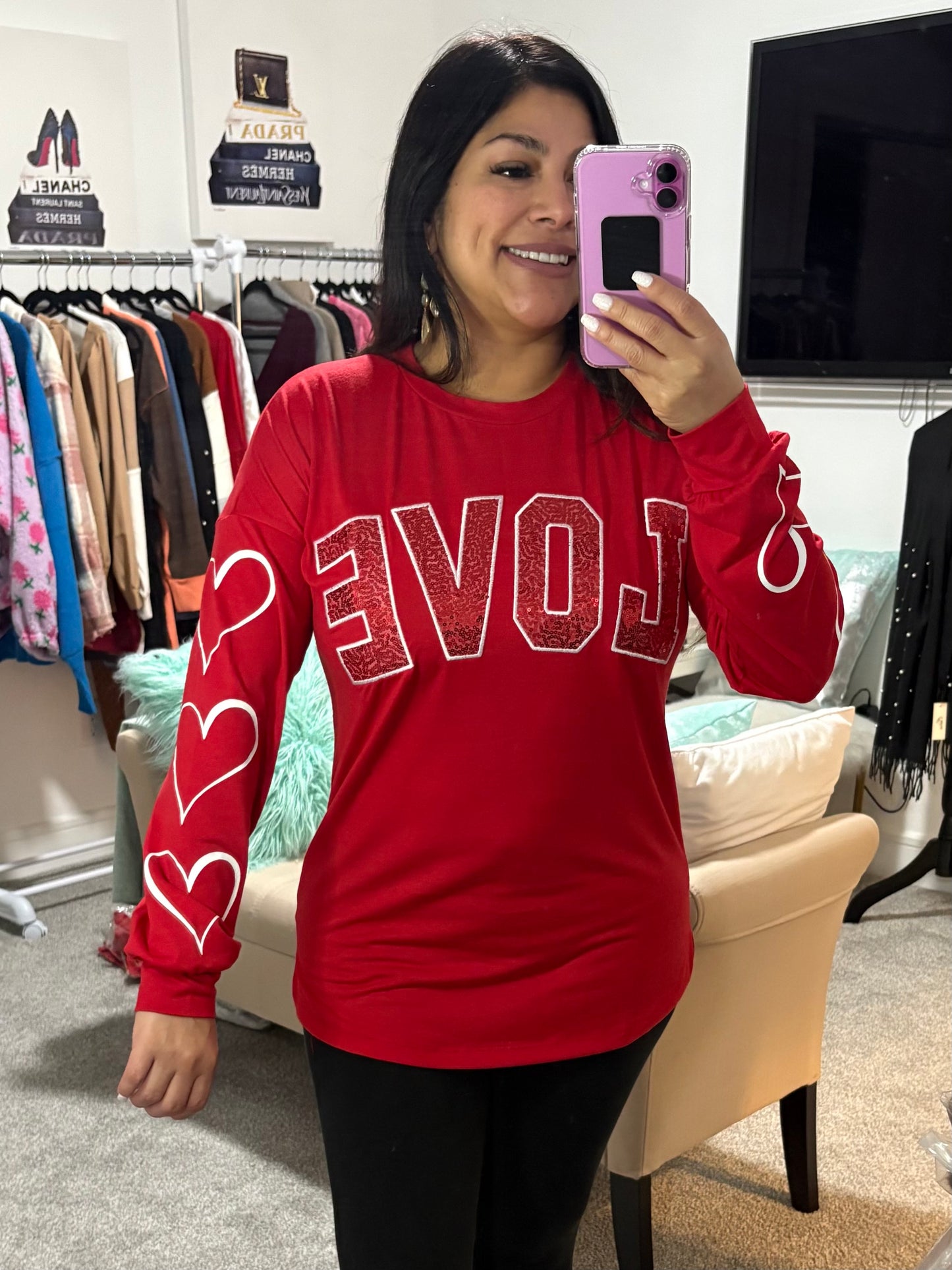 Love Sequin Long Sleeve - Plus Available