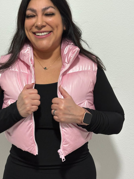 Pink Cropped Puffer Vest