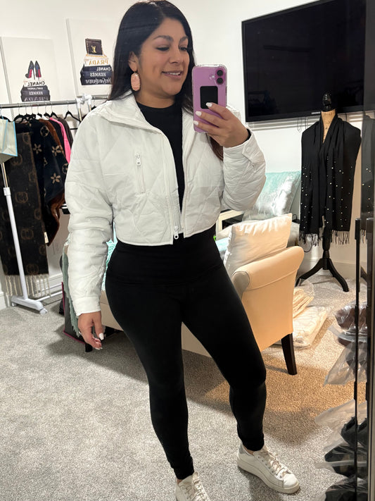 White Cropped Puffer Jacket