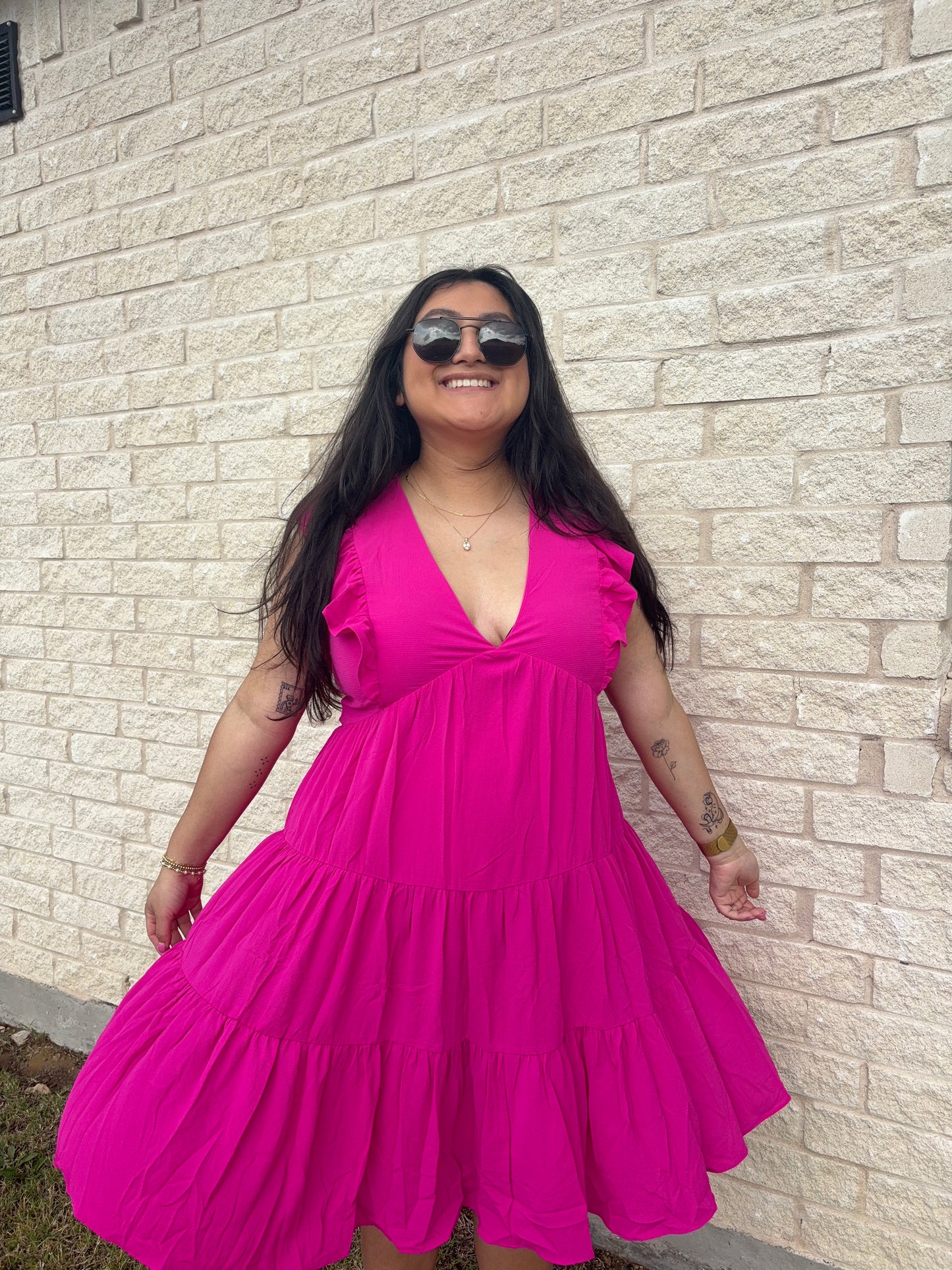Hot Pink Ruffle Dress | PLUS
