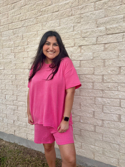 Fuschia Lounge Ribbed Set