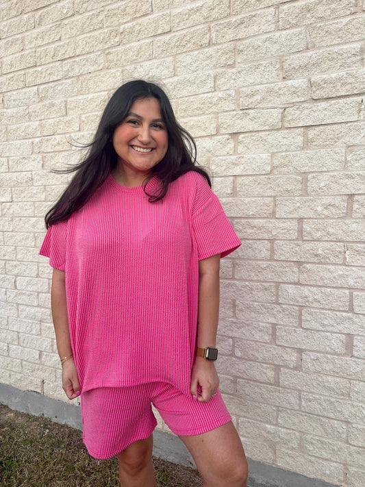 Fuschia Lounge Ribbed Set