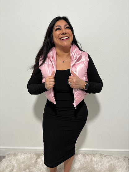 Pink Cropped Puffer Vest