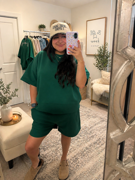 Green Ribbed Short Set