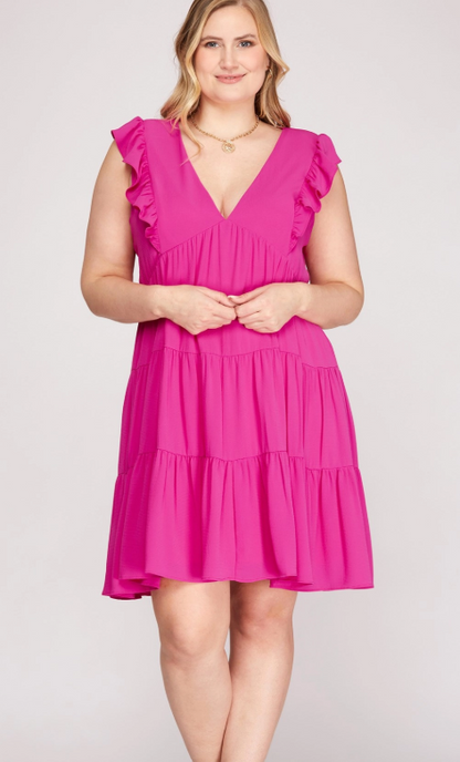 Hot Pink Ruffle Dress | PLUS
