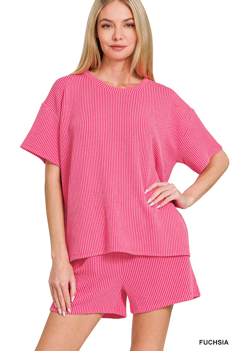Fuschia Lounge Ribbed Set