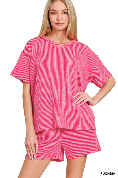 Fuschia Lounge Ribbed Set